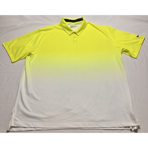 Nike Golf Polo Yellow White Victory Tour Performance Mens Size XL Casual Preppy - Picture 1 of 9